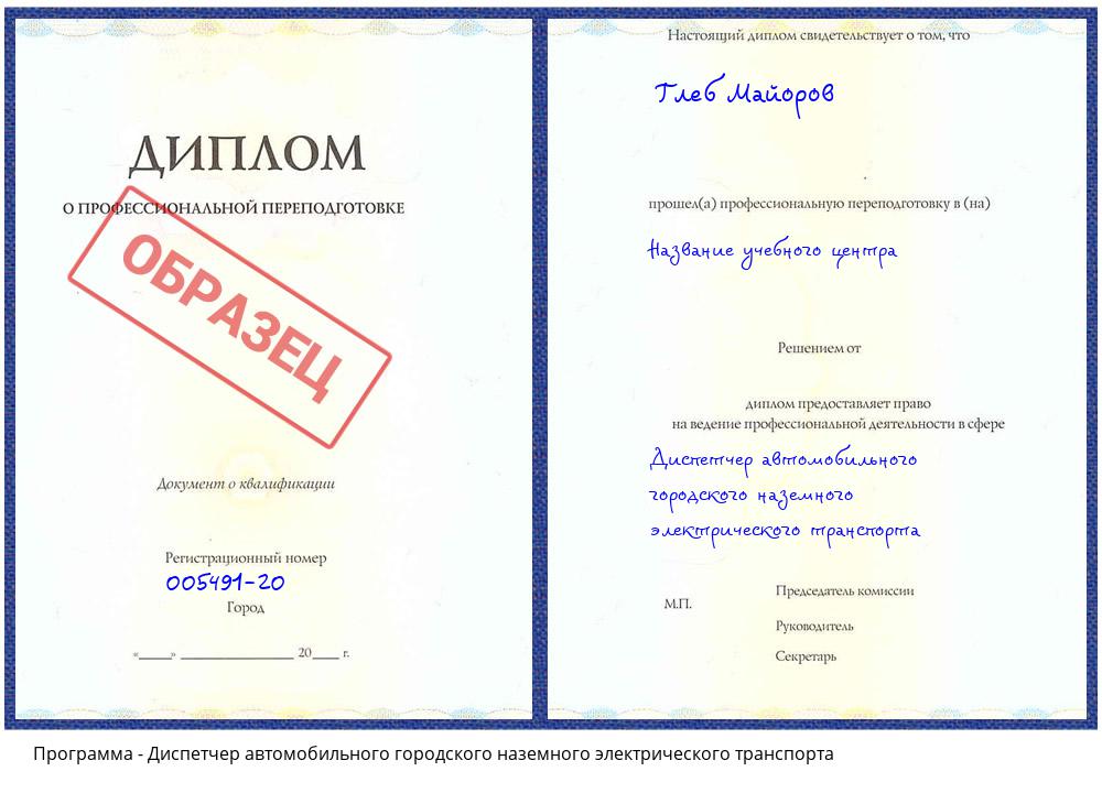 Диспетчер автомобильного городского наземного электрического транспорта Тосно