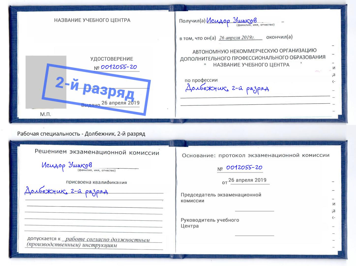корочка 2-й разряд Долбежник Тосно