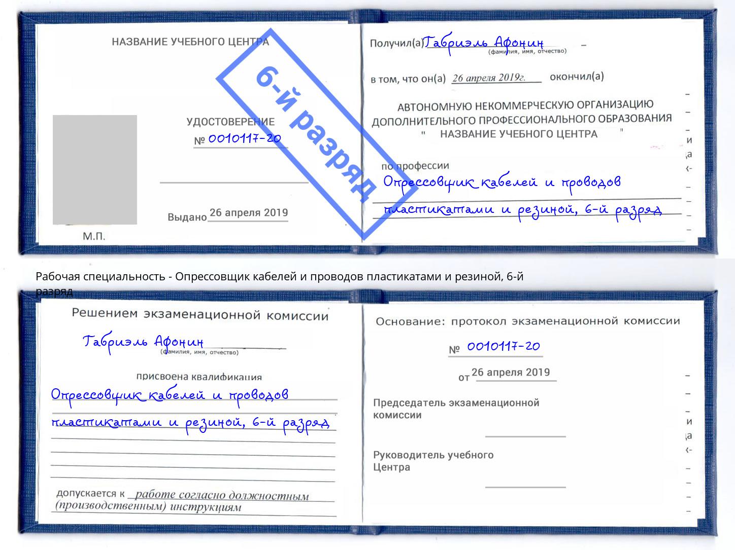 корочка 6-й разряд Опрессовщик кабелей и проводов пластикатами и резиной Тосно