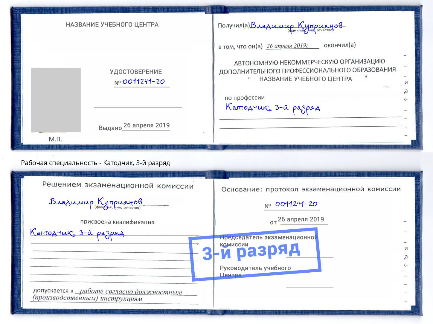 корочка 3-й разряд Катодчик Тосно