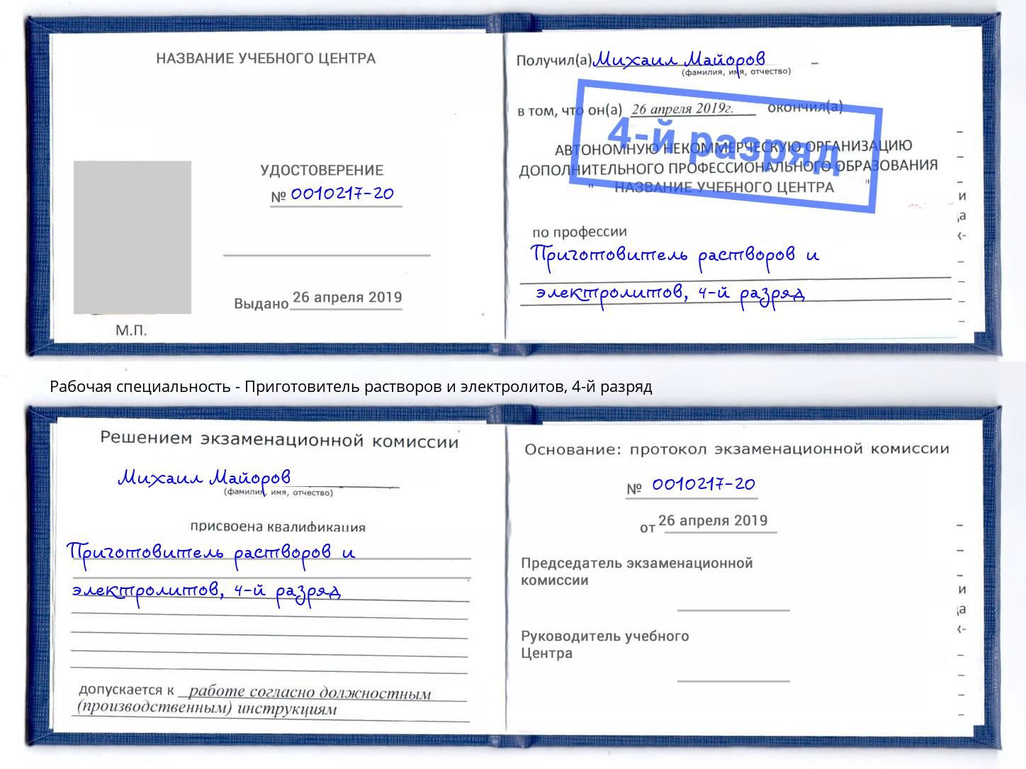 корочка 4-й разряд Приготовитель растворов и электролитов Тосно