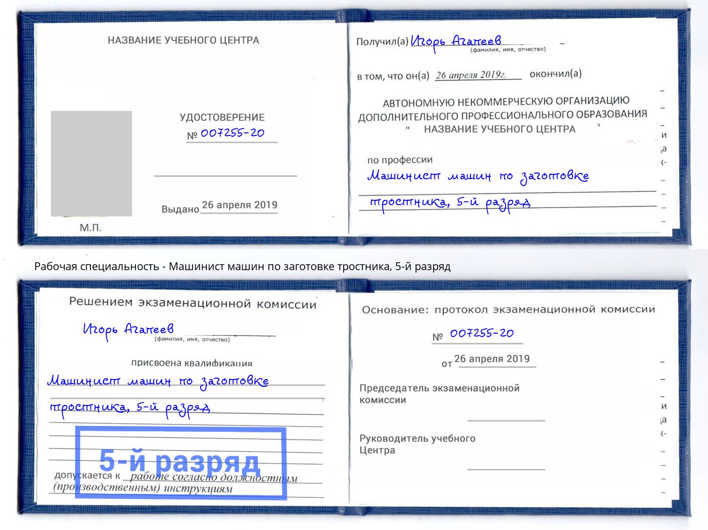 корочка 5-й разряд Машинист машин по заготовке тростника Тосно