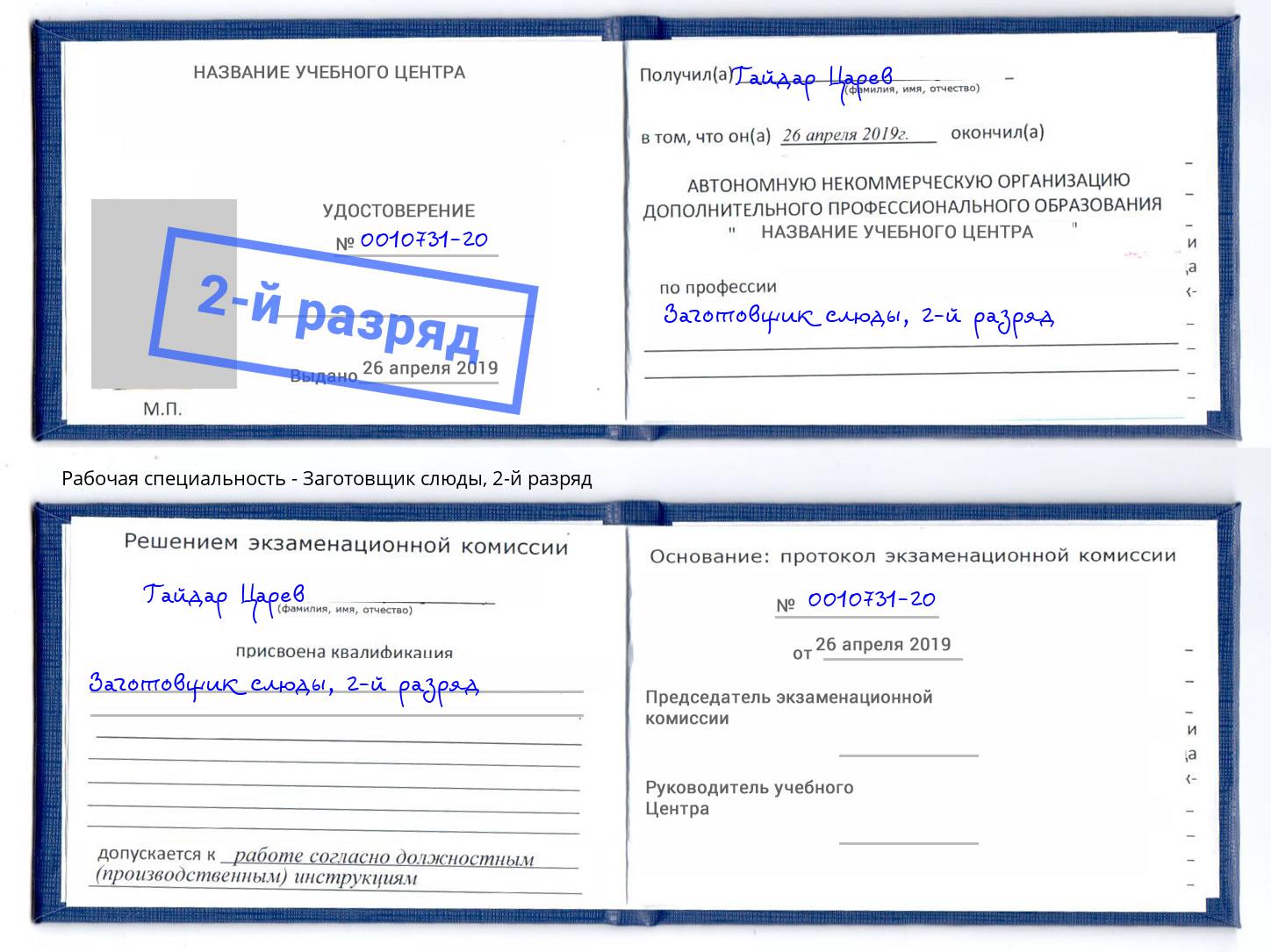 корочка 2-й разряд Заготовщик слюды Тосно