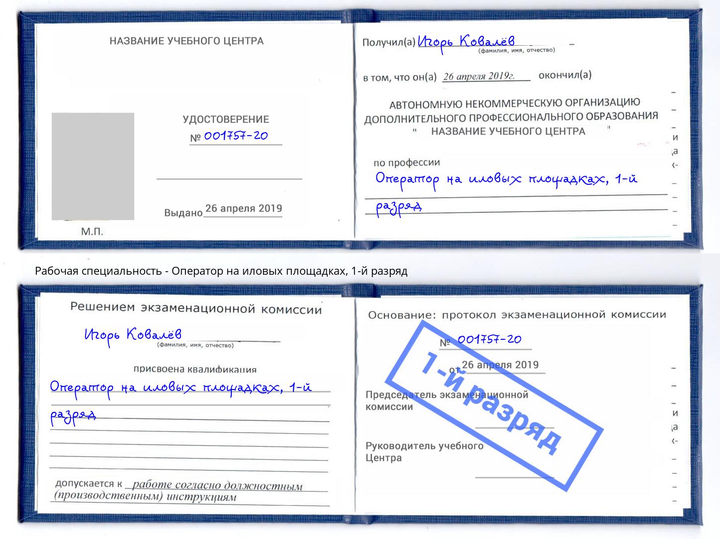 корочка 1-й разряд Оператор на иловых площадках Тосно