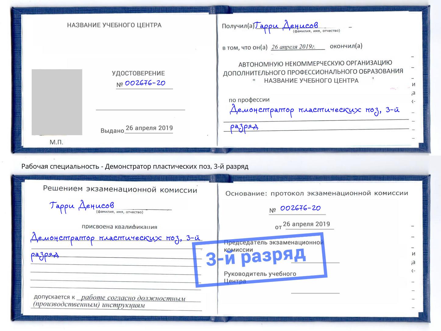 корочка 3-й разряд Демонстратор пластических поз Тосно