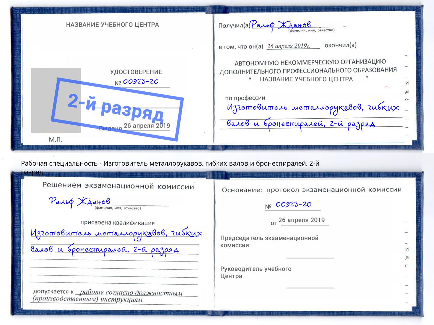 корочка 2-й разряд Изготовитель металлорукавов, гибких валов и бронеспиралей Тосно